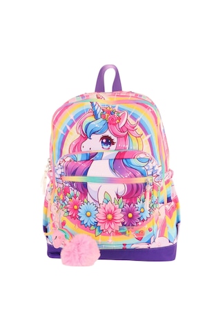 Kaukko Dört Bölmeli Kız Çocuk - Pembe Mor - Unicorn Baskılı - İlkokul Okul Sırt Çantası - L5249 Pembe - Mor