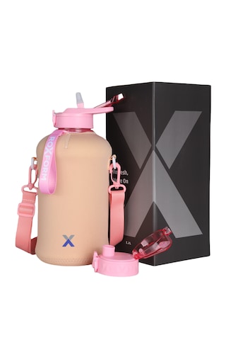 Roxform Suluk Matara 2200 Ml, Premium Pp Malzeme, Sağlıklı Bpa & Bps İçermez, Kılıflı, Çift Kapaklı, Krem Kılıf, Pembe Krem