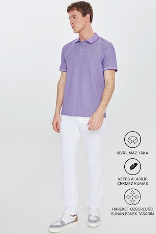 AC&Co / Altınyıldız Classics 4A4820200047MBYXL Düğmeli Polo Yaka Cepsiz Slim Fit Erkek Tişört Mor - Beyaz