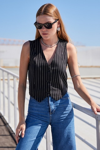 Bigdart 6794 Çizgili Dokuma Yelek - Siyah 001