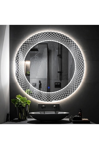 Trivon Beyaz Led'li Lazer Kumlamalı Lavabo & Banyo Aynası Dokunmatik Sensörlü 70 X 70