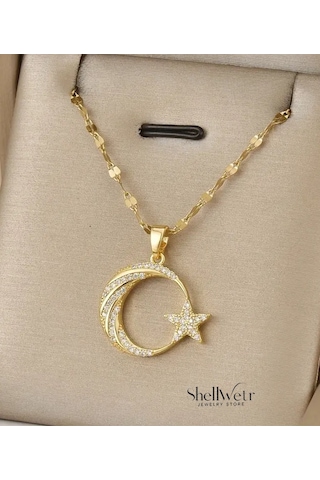 Vatan Ay Yıldız Gümüş Üzerine Altın Kaplama Kolye Bayrak Kolye Altın