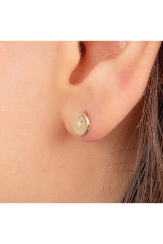 Altın Küpe - 14 Ayar Altın Kutup Yıldızı Taşlı Küpe Sarı