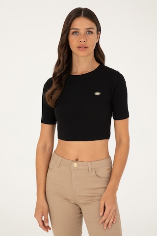 U.S. Polo Assn. Kadın Siyah Bisiklet Yaka Crop Tişört 50281813-VR046