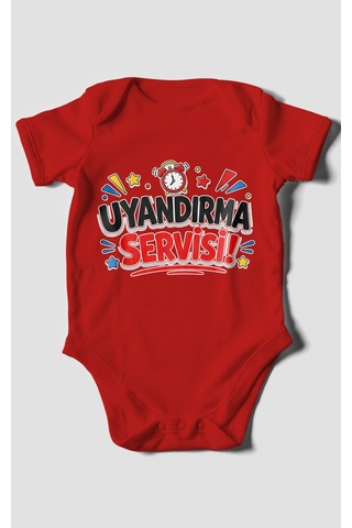 Morivokids Uyandırma Servisi Kısa Kollu Bebek Body %100 Pamuk Kırmızı