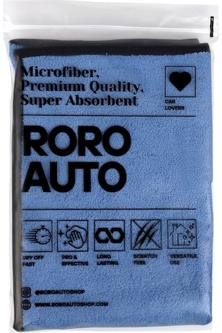 Roro Auto Everest Çift Taraflı Mikrofiber Araç Kurulama Bezi & Oto Yıkama Havlusu  50x70 Mavi