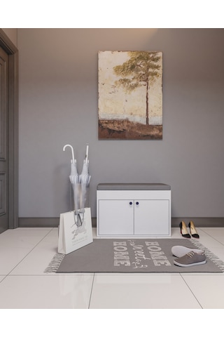 Rosepal Mobilya Side 2 Katlı Puf Oturaklı Ayakkabılık Antrasit - Beyaz