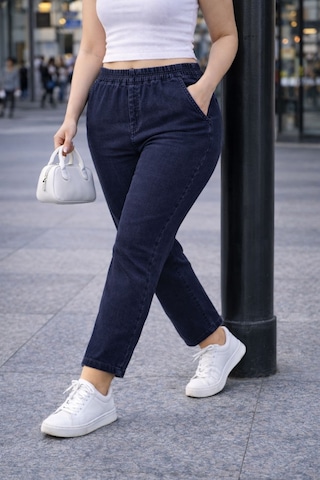 Cedy Denım - Büyük Beden Likralı, Beli Lastikli Jean Pantolon C636 Mavi