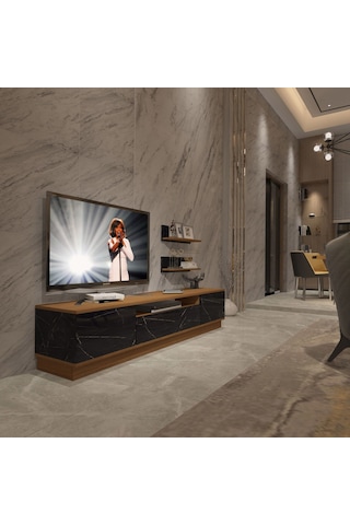 Decoraktiv Trendstyle 4s Mdf Tv Ünitesi Tv Sehpası Ceviz - Siyah Mermer