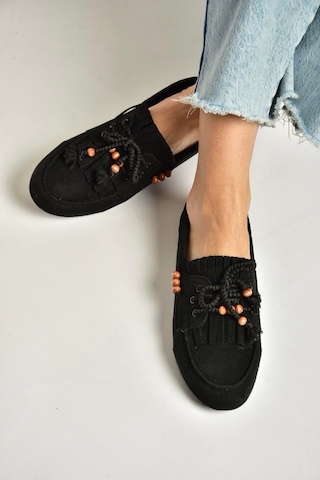 Fox Shoes Y602426202 Siyah Süet Boncuk Detaylı Günlük Kadın Ayakkabı Siyah