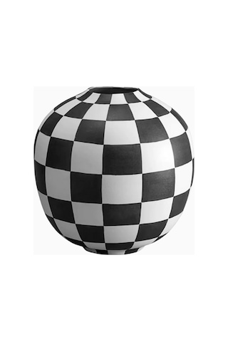 Large Damier Porselen Vazo Beyaz - Siyah