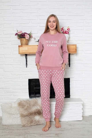 Guava Kadın Bisiklet Yaka Bilek Manşet/lastikli 2 İplik Cepli Kışlık Jogger Eşofman Pijama Takımı Homewear Pembe