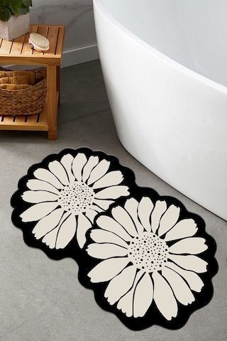 Flor Extrana 70x120 Banyo Paspası, Kaymaz Tabanlı, Yıkanabilir Siyah