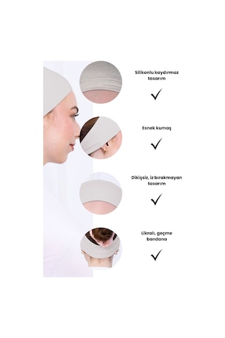 Loggia Kaymayan Silikonlu Bandana Bone - Sportif Saç Bandı-açık Bej Açık Bej