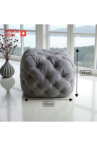 Smarto Relax Swiss Style Puf Zinal Ayaksız Kapitoneli Kare 45x45 Cm Baby Face Dekoratif Kapitoneli Dekoratif Puf Gri