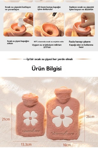 Peluş Su Dolu El Isıtıcı Çanta-pembe 1000ml