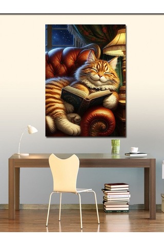 Kanvas Tablo Kitap Okuyan Kedi 70cmx100cm