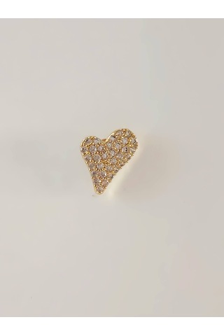 Eva Takı Store Kalp Zirkon Taşlı Model Kıkırdak Tragus Helix Piercing Gold Altın Renk Küpe Altın