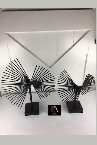 Novahub Siyah 2'li P Ofis Metal Aksesuar Biblo Ev Salon Dekorasyon Obje, Modern Tasarım