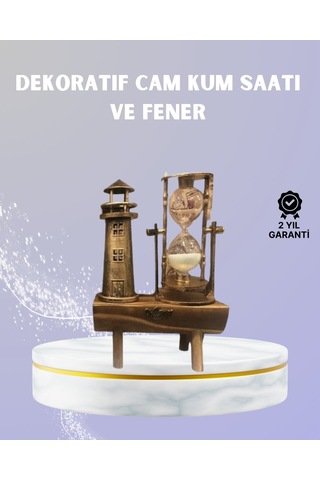 Ahşap Kum Saati Ve Deniz Feneri Figürü Bir Arada - Ev & Ofis Dekorasyonu