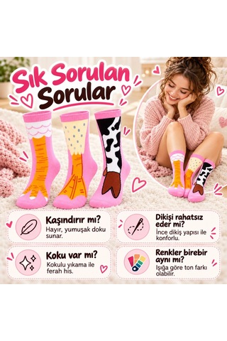 Ren.ga.renk Kadın 3'lü Pembe Figürlü Soket Çorap Seti Sevimli İnek Desenli Ve Renkli Eğlenceli Günlük Çoraplar Renk: Çok Renkli Beden: 36-40 Adet: 3 Rengaren