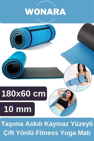 Pratik Taşıma Askılı Kaymaz Yüzeyli Çift Yönlü Fitness Yoga Matı Kamp Çadır Spor Minderi 180x60 Cm Çok Renkli