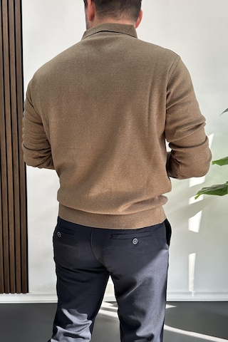 Erkek Düğmeli Polo Yaka Kazak Kahverengi Edw231 Kahverengi