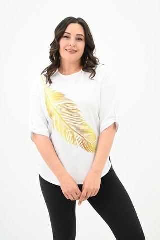 Kadın Büyük Beden Baskı Detaylı T-shirt 1773-2-24 001