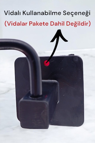 Kare Yapışkanlı Siyah Kağıt Rulo Havluluk Yapışkanlı Vidalı Askı Siyah