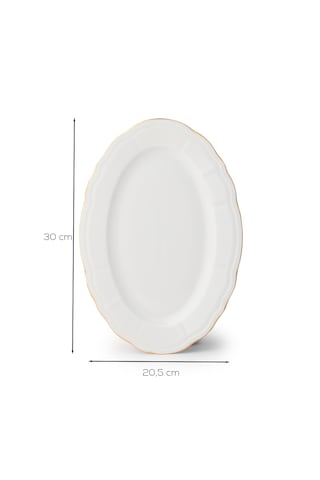 Porsima 4445 Tiffany Porselen Altın Fileli Kayık Tabak Seti - Oval Kahvaltılık Sunumluk Seti 30cm Beyaz