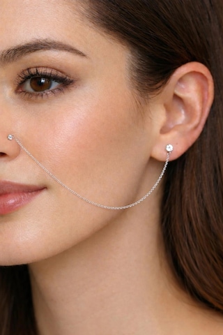 Gümüş Zincirli Burun Piercingi Küpe Çok Renkli