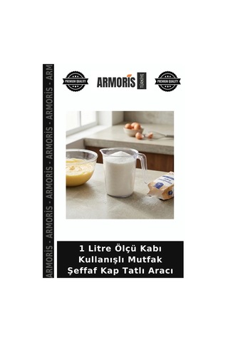 1 Litre Ölçü Kabı Kullanışlı Mutfak Şeffaf Kap Tatlı Aracı Çok Renkli
