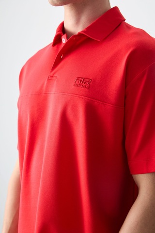 Tommy Life Fiesta Pamuklu Kalın Yumuşak Dokulu Polo Yaka Oversize Fit Basic Erkek T- Shirt - 88382 Kirmizi