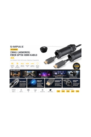 S-ımpuls Zırhlı Fiber Optik Hdmı Kablo 4k 18gbps, 4k 60hz, Aoc Aktif Optik, Uzun Mesafe, Hdr, Earc - 20