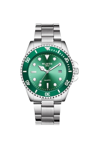 Yunboo Wlısth S526 Erkek情侣石英手表 - Yeşil Gümüş Kordon, Takvim, Gece Görünürlüğü, 30m Su Geçirmez, Tek Yönlü Döner Çember, Kadınlarla Eşleşir Çok Renkli