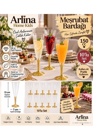 Gold Taban Detaylı 150 Cc Plastik Meşrubat Bardağı 10 Lu Set Beyaz
