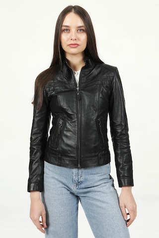 Dericlub Siena Kadın Slim Fit Hakiki Deri Mont Siyah Null Siyah