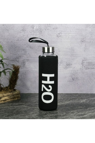 Tohana H2o Peluş Kılıflı Cam Matara - Siyah / Şeffaf - 600 Ml Siyah / Şeffaf