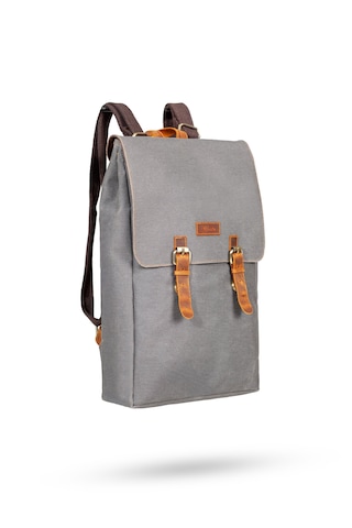 Gillario Design 02 15.6 Inch Kanvas -deri Laptop Sırt Çantası Gri