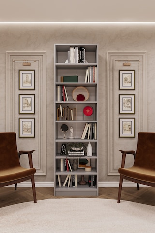 Asra Trend K-03 %100 MDF 60 cm 7 Raflı Kitaplık Ofis Dosya Rafı Kütüphane Kül Gri