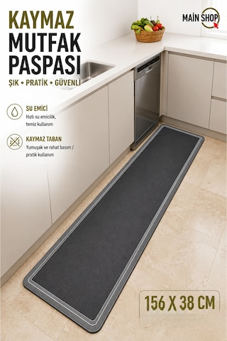 Mainshop Mutfak Tezgahı Önü Banyo Paspası Kaymaz Tabanlı Su Emici Paspas Yazısız Gri Model 158x38cm M-9 Çok Renkli