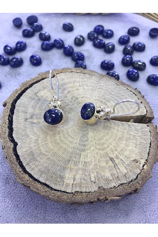 Gumusevi Lapis Lazuli Taşlı Gümüş Küpe 925 Ayar Taş