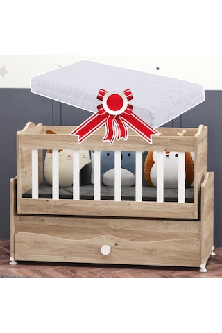 Garaj Home İnci Çekmeceli Anne Yanı Beşik + Yatak - Meşe Beyaz