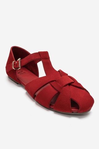 Luvi Shoes Alına Kırmızı Süet Hakiki Deri Kadın Sandalet
