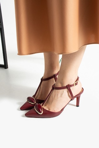 Elvı Bordo Kadın Bantlı Topuklu Ayakkabı 7 Cm Bordo