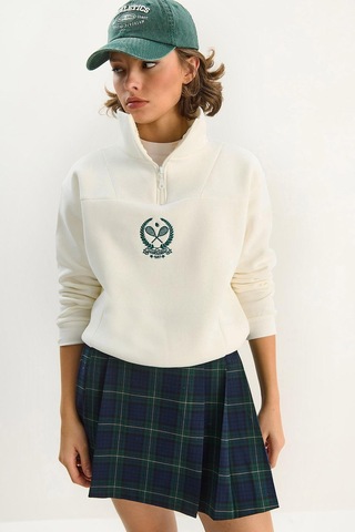 Shade Kadın Dik Yaka Yarım Fermuarlı İçi Polarlı Crop Sweatshirt 1808 60283713 - Beyaz