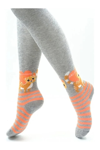 Veraye Socks Kız Külotlu Çorap Kedi Baykuş Ve Kalp Desen Pamuklu Penye 3'lü Krem-pembe-gri