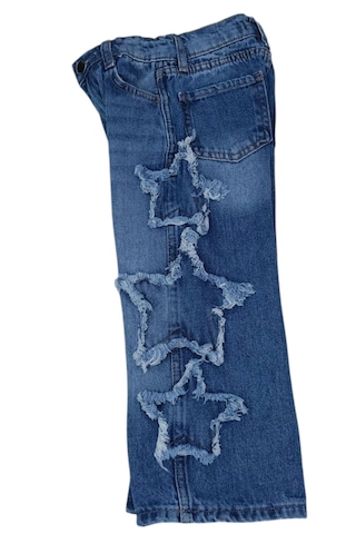 Kız Çocuk Yıldız Detaylı Likrasız Beli Lastik Ayarlamalı Mavi Renk Kot Pantolon Kot Mavi