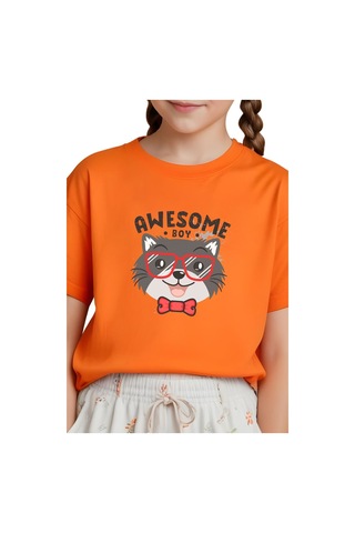 Fyk Kids Kız Çocuk Basic Awesome Boy Baskılı T-shirt Turuncu