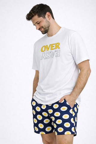 Erkek Pamuklu Baskılı Cepli Şortlu Pijama Takımı Ke77629 Sarı
